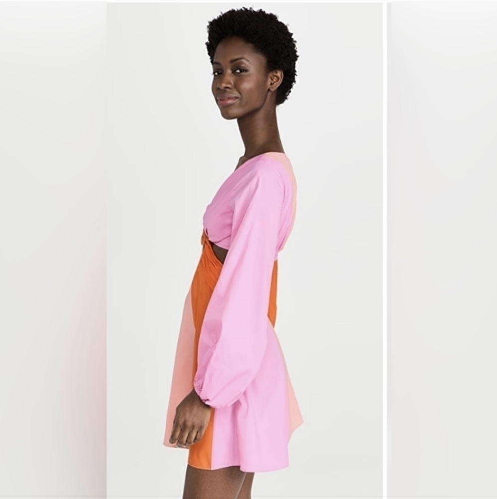 Staud Gulf A-Line Cutout Dress in TANGERINE/ GRAPEFRUIT/ PETAL Size 4 - Picture 5 of 12